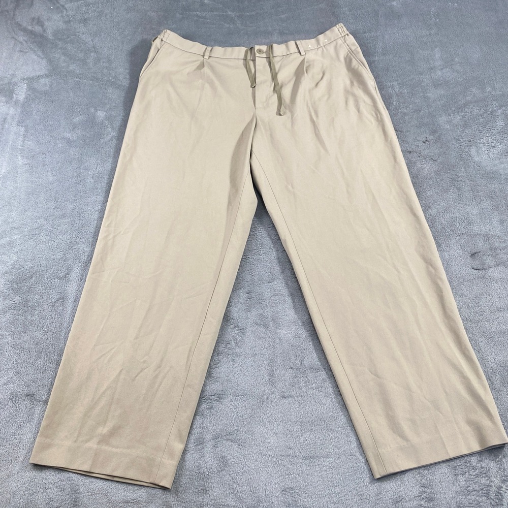 Uniqlo Trousers Khaki Mens 3XL‎ 42-45W Pleated Relaxed Wide Leg Tan Drawstring